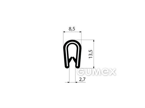 Profil U-PIRELI s kovovou výstužou bez bruška A2613, pre nasunutie 1-4mm, 70°ShA, EPDM, -40°C/+100°C, čierny